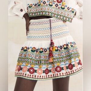 NWT Zara white embroidered boho mini skirt size/M